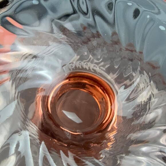 Vintage French Glass Dessert Compote Bowl | Pink Swirl Pedestal | France 4x4.5 - Picture 5 of 5